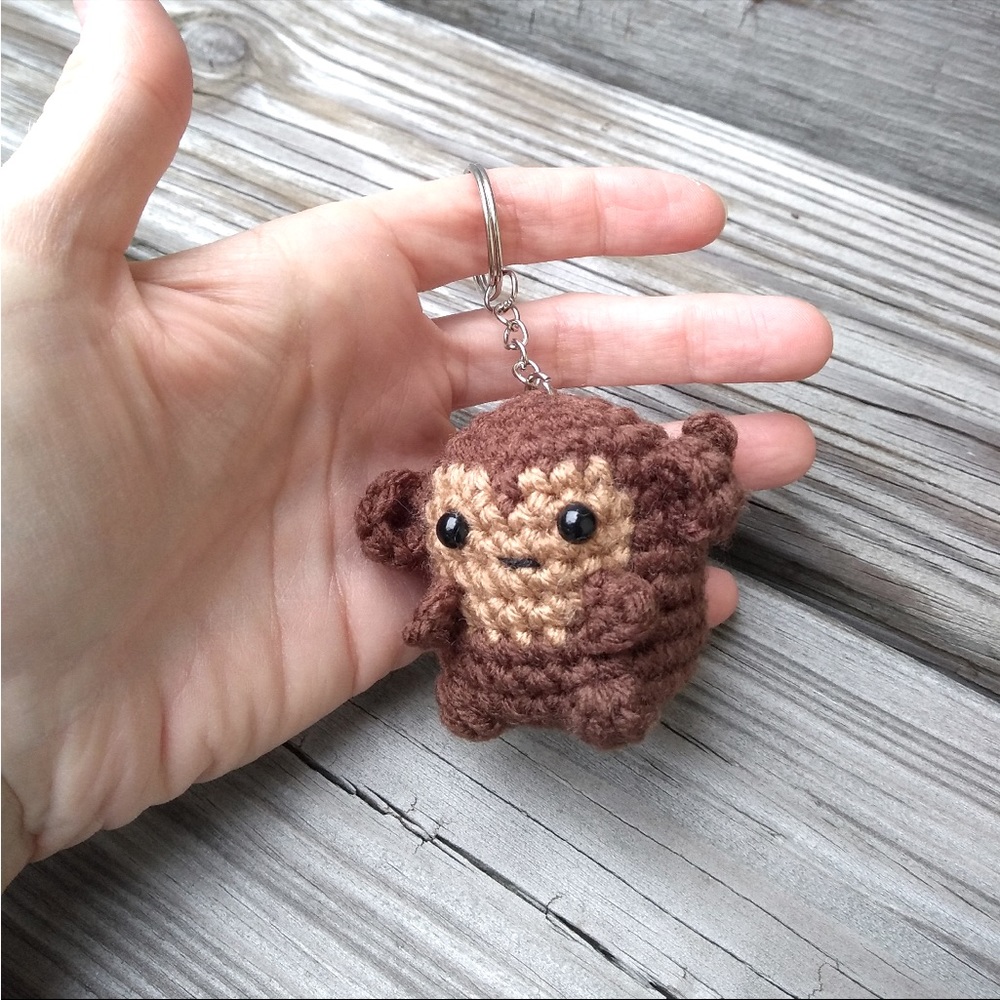 Mini crochet monkey keychain